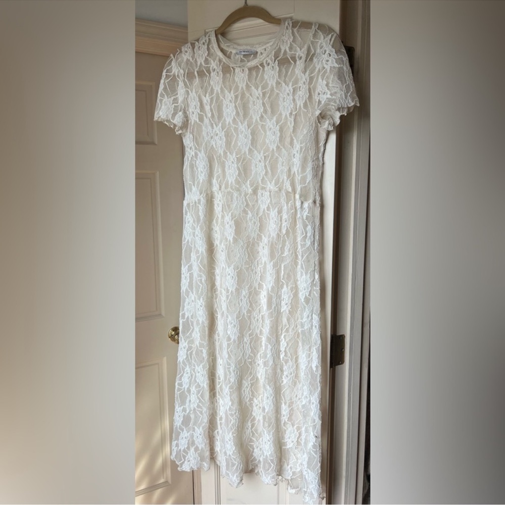 Zara beige Cream Lace Midi Dress